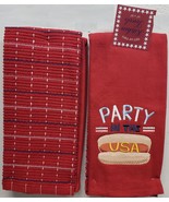 Set of 2 Different Embroidered Towels(16&quot;x26&quot;)PATRIOTIC BBQ,PARTY IN USA... - £11.72 GBP