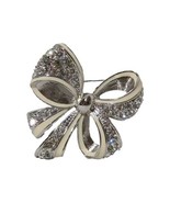 Nolan Miller Shining Spirit Bow Brooch Pin Silver Tone White Enamel Rhin... - $470.09 MXN