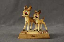 Vintage Walt Disney Bambi Deer Fawn Celluloid Plastic Figurine on Wood Base - $20.59