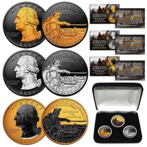 2021 Washington Delaware Quarters Ruthenium Silver Gold - Set Of 3 With Box - £33.71 GBP