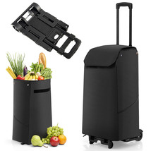 Folding Shopping Cart Rolling Utility Cart W/Removable Waterproof Bag Black - £51.90 GBP