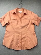 Chicos Button Up Shirt Womens Size M /1 Non-Iron Casual Summer Lightweight Peach - £23.83 GBP