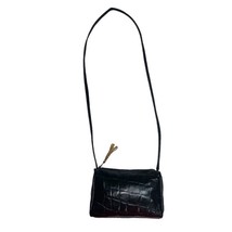 Vintage Black Leather Alligator Look Fashion Shoulder Bag Crossbody Purse - £10.06 GBP
