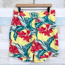 Nautica Tropical Floral Swim Trunks Yellow Red Green Swimwear Mens Medium - $19.79