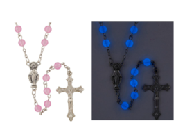 Girl&#39;s Pink Glow in the Dark Luminous Rosary Catholic Christian Children Kids - £9.18 GBP