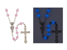 Girl&#39;s Pink Glow in the Dark Luminous Rosary Catholic Christian Children Kids - £9.20 GBP