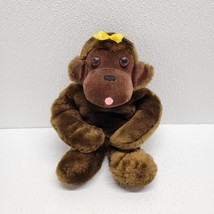 Vintage 1973 Brown Ape Gorilla Monkey Girl Plush Yellow Bow  - £31.06 GBP