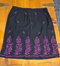Amanda Smith Skirt Black and Purple Floral print and sparkle detail  Sz ... - $9.99