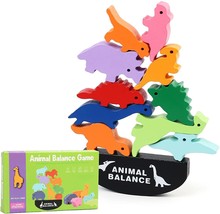Wooden Stacking Dinosaur Toys For Kids 2 3 4 5 Year Old Boys Montessori Toy Gift - £16.77 GBP