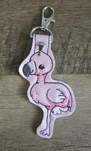 Flamingo Embroidered Bag Charm Keychain Fob Faux Leather Sparkle - $9.89