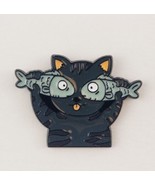 Black Cat Holding Two Fish Humorous Enamel Pin Kitty Cat Fashion Jewelry - £6.38 GBP