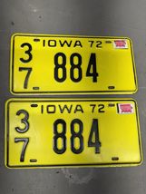 Iowa 1972 County Car Truck Firebird Camaro Chevy License Plates Pair Dod... - $34.65