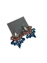 Sparkly Dangle Earrings Blue Pink Rhinestones 2.5&quot; Long Hypo Allergenic Bling - £15.03 GBP