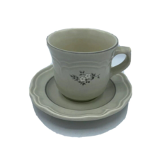 Heirloom by PFALTZGRAFF Flat Cup &amp; Saucer Set Height 3 1/8&quot; Gray &amp; White Flowers - £6.12 GBP