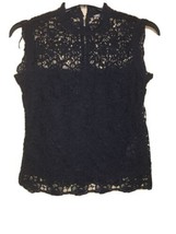 NANETTE LEPORE High Neck Lace Top mystic DARK NAVY blouse sz M NEW - $64.31