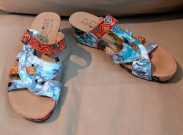 L&#39;Artiste Spring Step Sz 40 US 9 Blue Baocire Wedge Heel Sandal Buckle S... - $35.00