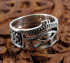 Handcrafted Solid 925 Sterling Silver Men&#39;s Eye of RA, Ankh, &amp; Scorpion Ring - £35.93 GBP