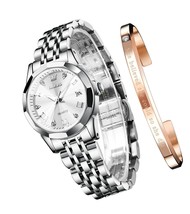 Silver Watch for Women Analog Quartz Diamond Fashion - £124.92 GBP