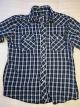 Wrangler Shirt Mens Large Blue Plaid Pearl Snap Western Casual Button Up - £15.61 GBP