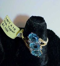 14K 3.00ct Oval Blue Topaz Diamond Ring Size 6.25 New Tag retail $1100. - £613.23 GBP
