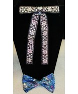 Sequin Clip On BOW TIES Women Girls Lot of 2 Black/Silver + Blue Multi C... - $4.95