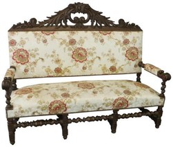 Settee Renaissance Hunting French Antique 1880 Carved Oak, Floral Upholstery - £2,032.87 GBP