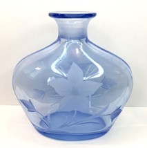 Vintage Blue Etched Flowers Glass Perfume Bottle (No Stopper) Hand Blown - $77.99
