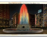 Edison Memorial Fountain Night View Detroit Michigan MI WB Postcard W3 - £2.33 GBP