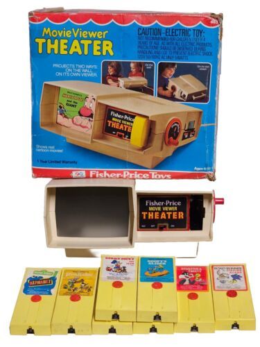 VTG 1977 Fisher-Price Movie Viewer Theater #463 w/8 Movie Cartridges & Box - £93.41 GBP