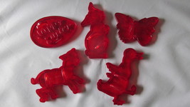 Vintage Red Plastic Cookie Cutters for Spring, Egg, Rabbit, Lamb, Duck B... - £9.60 GBP