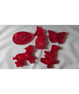 Vintage Red Plastic Cookie Cutters for Spring, Egg, Rabbit, Lamb, Duck B... - £9.37 GBP