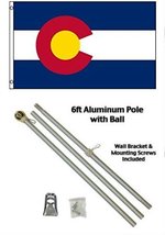 AES 2x3 2&#39;x3&#39; State of Colorado Flag Aluminum Pole Kit Gold Ball Top - £23.88 GBP
