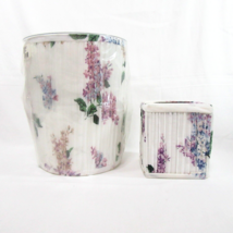 Lilac Bouquet Floral Fabric 2-PC Waste Basket and Tissue Box Cover Set - £58.93 GBP