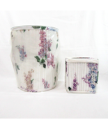 Lilac Bouquet Floral Fabric 2-PC Waste Basket and Tissue Box Cover Set - £57.98 GBP