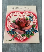 Wishing Well Greetings Flowers Roses &amp; Heart Valentines Day Card Vintage  - £3.72 GBP