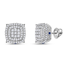 14kt White Gold Womens Round Diamond Blue Sapphire Square Earrings 7/8 Cttw - £1,021.75 GBP