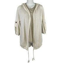 Key Lime Pie Boucle&#39; 3/4 Roll Tab Sleeve Cardigan w/ Hood Ivory Soft - £11.94 GBP