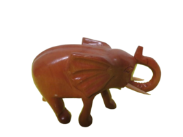 Hand Carved Wooden Elephant Figurine Trunk Up Brown 7&quot; x 5&quot; - £11.09 GBP