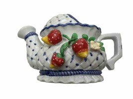 Vintage 3D Strawberry Majolica Ceramic Water Spout Teapot Grandma Core Cottage - £8.35 GBP