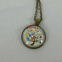 Helping Hands Tree Handprint Bronze Tone Cabochon Pendant Chain Necklace Round - £2.39 GBP