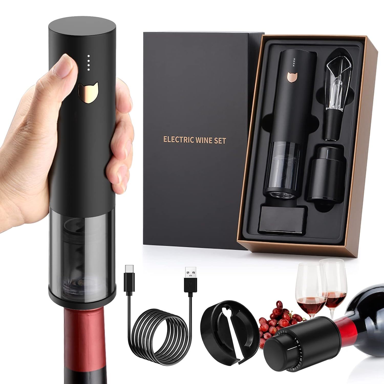 Electric Wine Opener-Wine Gift- Automatic Wine Opener Set-Cordless Electric Cork