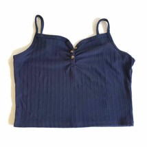 Topshop Ribbed Crop Top Camisole Navy Blue Spaghetti Strap Size 8 New - £12.97 GBP