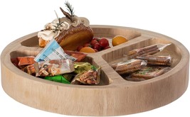 Three-Sectional Round Snack Tray In Natural Finish For Kitchen And Dining Room - £23.48 GBP