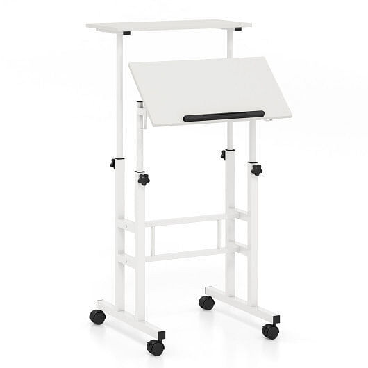 Mobile Standing Desk Height-Adjustable Laptop Cart with Split Top and Ha... - $79.36