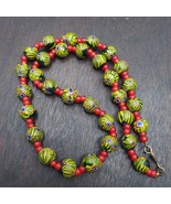 Collana vintage rosso bianco cuore 6 mm e perle stile romano occhi di ga... - $59.75