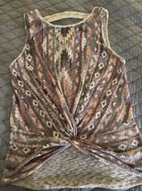 Twenty Second Sleeveless Top ~ Knot Front~Aztec Design~XL, Knit~Sheer Back - £7.91 GBP