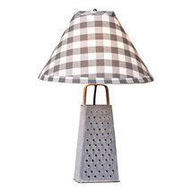 Irvins Country Tinware Cheese Grater Lamp with Gray Check Shade - £79.37 GBP