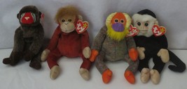 4 Ty Beanie Babies Monkey - Cheeks  Mooch Bananas Schweetheart Baboon Orangutan - £19.65 GBP
