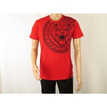 Mens PLATINI Sports Shirt With Rhine Stones Lion Medallion Chain SS3612 Red image 2
