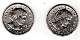 Susan B Anthony Dollar Coin, 2 - U.S. Coins - 1979 &amp; 1980 - $3.50